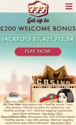 777 Mobile Casino - Get £21 free no deposit needed. Play online casino games.