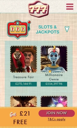 777 Mobile Casino - Play progressive jackpots such as Treasure Fair and Irish Riches