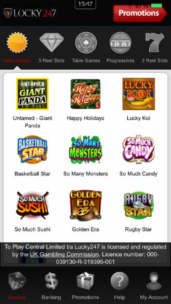 Play video slots on the Lucky247 Casino iOS App