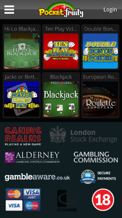 Pocket Fruity Blackjack and Roulette games on i-Phone and i-Pad