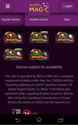 Play online Roulette at Slots Magic Mobile Casino