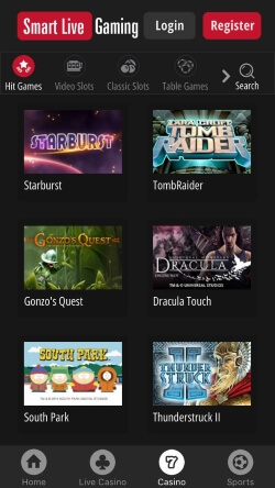 Smart Live iOs App hit games include Starburst, TombRaider, Gonzo's Quest + other mobile slots