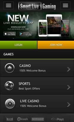 Smart Live Mobile Casino offers casino games, live roulette and sports betting on the go