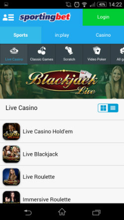 Live casino on Sportingbet Mobile