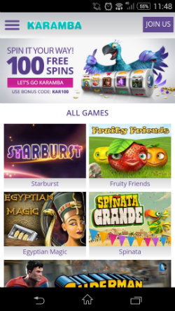 Play casino online at Karamba Mobile Casino