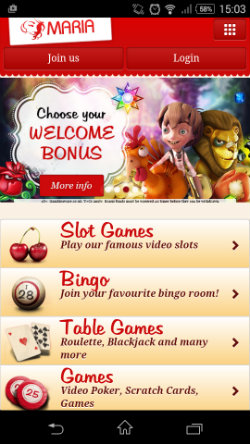 Play online casino games at Maria Mobile Casino