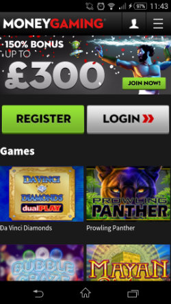 Get casino rewards & casino bonuses at Moneygaming Mobile Casino