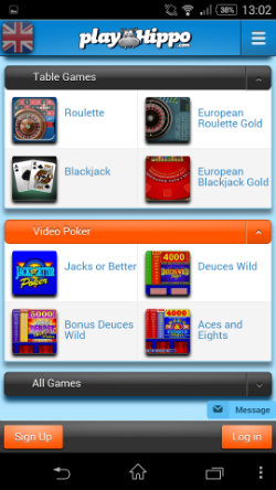 Play Roulette & Blackjack on the PlayHippo Android App