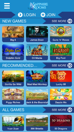 Play online casino games on the Sapphire Rooms Casino App