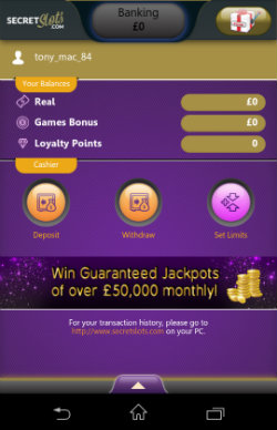 Get casino bonuses at SecretSlots Mobile Casino