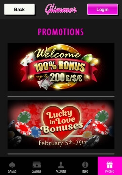 Glimmer Mobile Casino | Receive regular casino rewards and casino bonuses