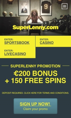 SuperLenny Mobile Casino | Get up to £150 casino bonus and 150 free spins