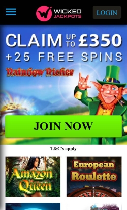 Wicked Jackpots Mobile Casino | Get up to £1,100 in casino bonuses and 130 free spins