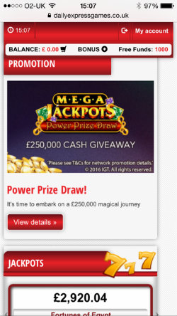 Casino promotions & offers at Daily Express Games Mobile Casino