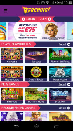 Get casino rewards & casino bonuses at Kerching Mobile Casino