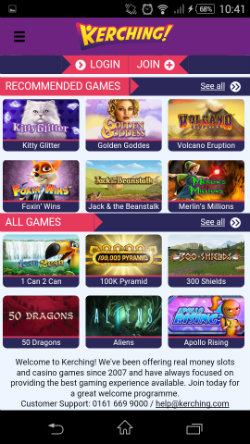 Play mobile slots at Kerching Mobile Casino