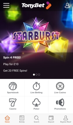 TonyBet Casino Android App | Get up to £250 free casino bonus