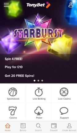 TonyBet Casino App | Get up to £250 free casino bonus