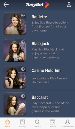 TonyBet Casino App | Play live casino games including Roulette and Blackjack