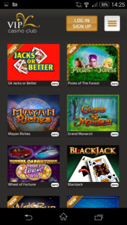 Play Blackjack, Roulette & video poker at VIP Casino Club Mobile