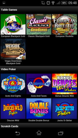 Play table games & video poker at Video Slots Mobile Casino