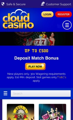 Cloud Casino Mobile Website | Get £5 free on registration