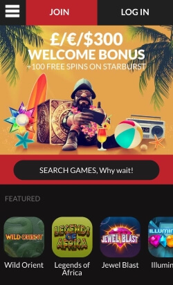 GUTS Mobile Casino | Receive up to £300 bonus plus 100 free spins on Starburst