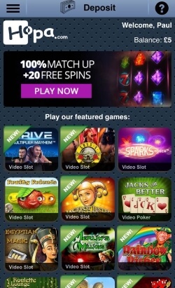 Hopa Mobile Casino | Get up to £200 free and 100 free spins