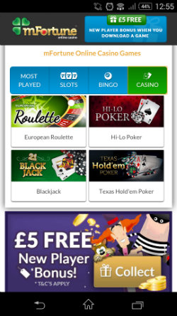 Play online Blackjack & online Roulette at mFortune Mobile Casino