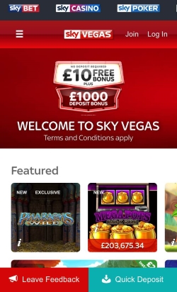 Sky Vegas Mobile Casino | Get £10 free no deposit bonus