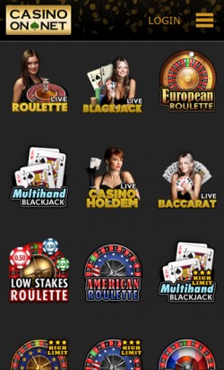 Play live casino games at Casino On Net Mobile