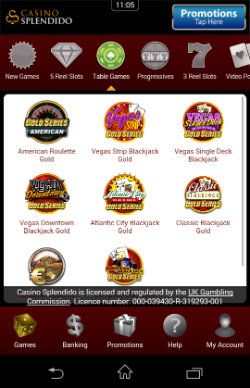 Play online Roulette & online Blackjack at Casino Splendido Mobile