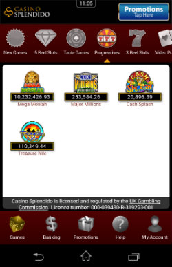 Play progressive jackpots including Mega Moolah at Casino Splendido Mobile