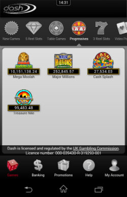 Play progressive jackpots at Dash Mobile Casino