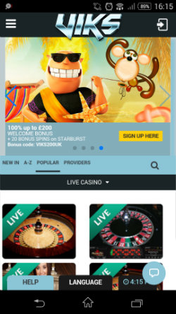 VIKS Mobile Casino bonuses and casino rewards