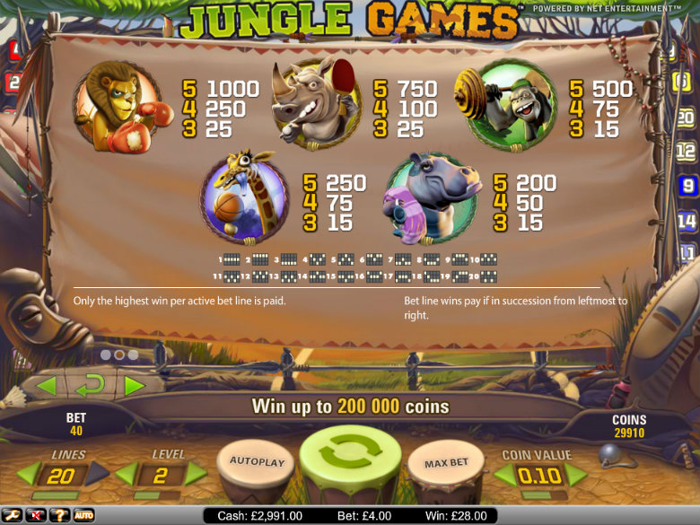 Jungle Games - Paytable