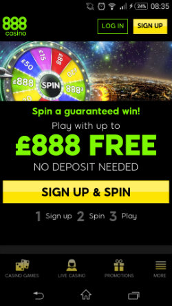 888 Casino Mobile Bonus Wheel