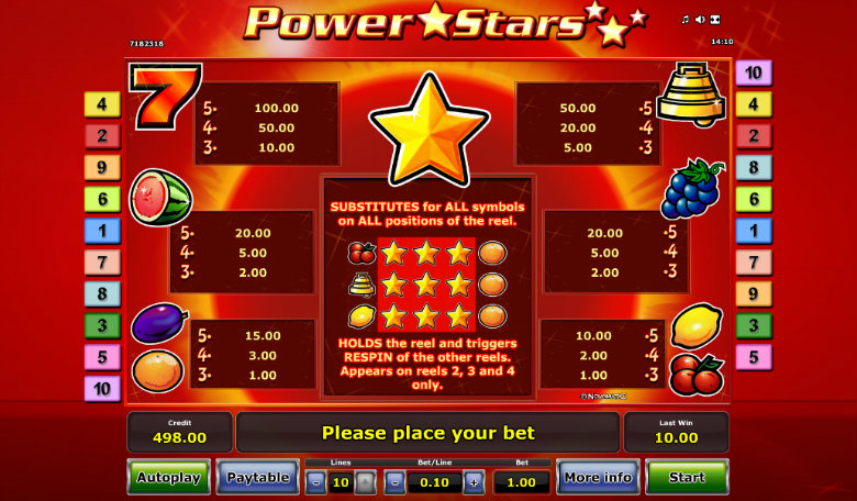 Power Stars - Paytable