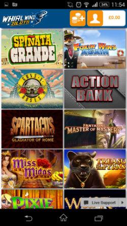 Play live casino games at Whirlwind Slots Mobile