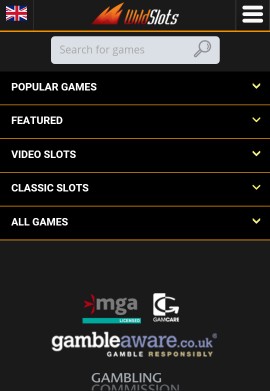 Wild Slots Mobile Casino Main Menu