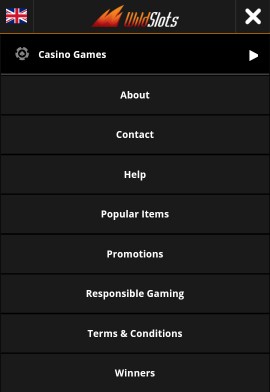 Wild Slots Mobile Casino - Sub Menu