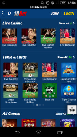 10bet Mobile Casino - Live Casino